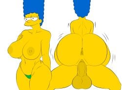 1boy 1girls androidspaints anus ass balls big_ass big_breasts big_penis blue_hair breasts cowgirl_position g3mma huge_ass huge_breasts marge_simpson milf penis pussy straight testicles the_simpsons thong white_background yellow_skin