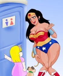 1cho1ri big_breasts cameltoe canine dc dc_comics desperation dog have_to_pee holding_it_in need_to_pee nervous omorashi panties pee_desperation porta_potty sweating talking_to_another thick_thighs wonder_woman wonder_woman_(series)