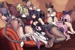 aponia_(honkai_impact) bunnysuit cat_tail couch eden_(honkai_impact) elysia_(honkai_impact) fu_hua honkai_(series) honkai_impact_3rd horns mobius_(honkai_impact) no_sex raiden_mei_(herrscher_of_thunder) vill-v vill_v_(honkai_impact)