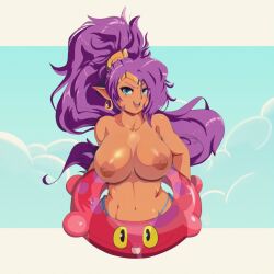 1girls benbeau big_breasts dark-skinned_female female female_only shantae shantae_(character) smooth_skin solo swimsuit third-party_edit