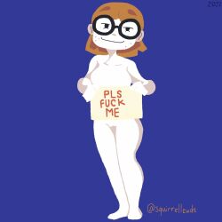 blue_background freckles freckles_on_face fuck_me_sign glasses illymation imminent_sex nude orange_hair please_fuck_me red_hair sign smirk smirking smirking_at_viewer squirrellewds tagme text youtube youtuber