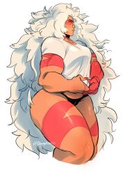 black_panties cameltoe gem_(species) jasper_(steven_universe) knee_length_hair muscular muscular_female orangekissess signature steven_universe very_long_hair white_hair white_shirt