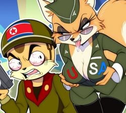 boots breasts cartoony fox fox_ears fox_tail furry hat humor long_boots lt._fox_vixen mega_milk meme north_korea rishi-chan saberspark screenshot soldier squirrel_and_hedgehog tempting thumbnail youtube