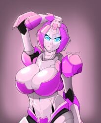 1girls arcee arcee_(g1) armpits big_breasts blue_eyes ex-01_nicee female kappa_spark robot robot_girl solo transformers