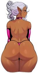 1girls ass ass_dough ass_focus big_ass bottom_heavy breasts brown_skin choker curvy dark-skinned_female dark_elf dark_skin elbow_gloves elf elf-san_wa_yaserarenai fat_ass female gigantic_ass gloves huge_ass humanoid kuroeda long_hair pear_shaped pointy_ears synecdoche thick_thighs thong white_hair wide_hips