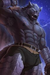 abs animated blaidd_(elden_ring) canine clothed elden_ring fromsoftware fur furry gay looking_at_viewer male male_only sollyz solo_male standing werewolf