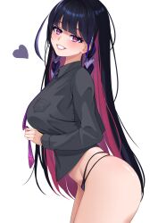 1girls ass big_ass big_breasts big_butt black_hair blush braid bunkinspice butt light-skinned_female light_skin long_hair looking_at_viewer meloco_kyoran nijisanji nijisanji_en no_pants purple_eyes side_butt side_view solo twin_braids viewed_from_side violet_hair virtual_youtuber white_background