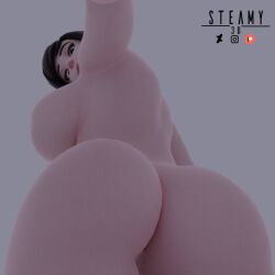 1girls 3d asian asian_female ass ass_focus big_breasts blizzard_entertainment brown_hair female female_only glasses hair_ornament looking_at_viewer mei_(overwatch) nipples nude nude_female overwatch solo solo_female steamy3d thick_thighs