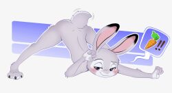 3_toes 4_fingers 4k absurd_res anthro ass ass_up blush cheek_tuft claws dipstick_ears disney elbow_tuft exposed facial_tuft feet female fingers hi_res jack-o'_pose judy_hopps lagomorph leporid looking_at_viewer mammal multicolored_ears nude pictographics pose presenting purple_eyes rabbit scut_tail seductive short_tail simple_background smile solo spread_legs spreading suggestive tail_motion toe_claws toes tuft unolvidadomas zootopia