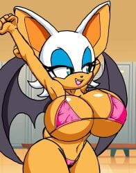 1girls anthro armpits bikini blue_eyes breasts chiropteran color_edit edit female huge_breasts makeup roga14 rouge_the_bat sega sonic_(series) sonic_the_hedgehog_(series)