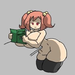 1girls black_legwear book breasts female h.a.r kosuzu_motoori large_breasts legwear nude nude_female orange_hair reading reading_book red_eyes solo solo_female touhou twintails