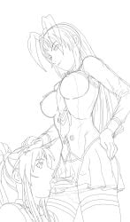 1futa 1girls altered_history areolae artist_request bible_black big_breasts big_penis black_and_white blowjob bottomless bunny_ears clitoral_futanari clothing duo erection fellatio female fully_clothed futa_on_female futa_on_futa futanari grabbing_hair human intersex ito_mika large_breasts large_hair long_hair low-angle_view mostly_clothed nipples oral pale_skin panties penis saeki_kaori school_uniform sex shirt skirt smile source_request standing thighs