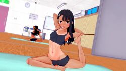 1girls 3d black_hair breasts brown_eyes clothed clothing disibmandy female female_focus female_only hayase_nagatoro hi_res highres long_hair looking_at_viewer navel please_don't_bully_me,_nagatoro pose revealing_clothes simple_background small_breasts solo sports_bra sportswear tan tan-skinned_female tan_body tan_skin tanline tanned tanned_female