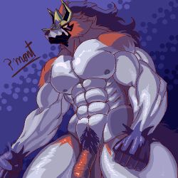 abs anthro armor balls barazoku big_muscles biped black_body black_fur blue_body blue_fur blue_nose blue_tail canid canine canis digital_media_(artwork) fur generation_8_pokemon genitals grey_body grey_fur hair headgear helmet huge_muscles legendary_pokemon long_hair low_res male male/male male_only mammal muscular muscular_anthro muscular_male nintendo nipples nude pecs penis perspective pinumontbalou pixel_(artwork) pokémon_(species) pokemon pokemon_(species) pokemorph protective pubes red_body red_fur solo video_games wolf yellow_eyes zamazenta