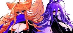 2girls big_breasts black_clothing black_sclera blue_eyes blue_scarf breasts cleavage clothed clothing duo female female_only genderswap_(mtf) large_breasts long_hair looking_at_viewer luther_(needlemouse) miles_prower needlemouse_(character) needlemouse_(series) orange_hair purple_hair red_eyes rule_63 sarah_henderson_(needlemouse) scarf scarf_over_mouth sega sonic.exe sonic.exe_(series) sonic_(series) sonic_the_hedgehog sonic_the_hedgehog_(series) tails tails_the_fox usa37107692 white_sclera