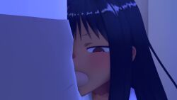 1boy 1girls 3d animated black_hair blush breasts brown_eyes clothed clothed_female clothed_sex clothing darkenedrose dominant_female erection fangs fellatio female hayase_nagatoro hi_res highres long_hair naoto_hachioji_(senpai) no_sound open_mouth penis please_don't_bully_me,_nagatoro revealing_clothes simple_background small_breasts tan tan-skinned_female tan_body tan_skin tanned tanned_female video