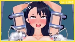 1girls 3d areolae black_hair blush breasts female female_focus female_only hayase_nagatoro hi_res highres long_hair machine naked nipples nude please_don't_bully_me,_nagatoro ranbunekomusou simple_background small_breasts solo spread_legs tan tan-skinned_female tan_body tan_skin tanned tanned_female tickling