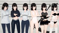 1girls 3d big_breasts bikini black_eyes black_hair breasts cat_ears clothed clothing curvy female female_focus female_only hi_res highres kirbro looking_at_viewer medium_hair misaki_nagatoro navel open_mouth please_don't_bully_me,_nagatoro pose revealing_clothes simple_background solo swimsuit wide_hips