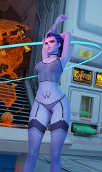 3d amelie_lacroix breasts choker curvy curvy_body curvy_figure fishnet fishnets lingerie overwatch overwatch_2 tattoos thighs vanezza widowmaker