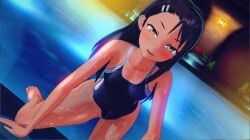 1girls 3d black_hair blush breasts brown_eyes clothed clothing cross_(artist) earrings female female_focus female_only hayase_nagatoro hi_res highres long_hair looking_at_viewer open_mouth please_don't_bully_me,_nagatoro pool pose revealing_clothes simple_background small_breasts solo spread_legs swimsuit tan tan-skinned_female tan_body tan_skin tanline tanned tanned_female wet