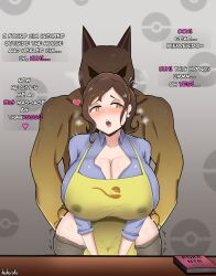 1boy 1girls absurd_res big_breasts blush breasts brown_hair cleavage clothed clothing dialogue english_text female generation_1_pokemon hair heart hi_res hohoro huge_breasts human hypno hypno_(pokémon) implied_sex larger_male male male/female mammal mature_female mother_(pokemon_sv) nintendo pokémon_(species) pokemon pokemon_(species) pokemon_sv pokephilia size_difference smaller_female text video_games