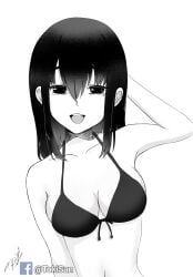 1girls big_breasts breasts cleavage clothed clothing curvy female female_focus female_only hi_res highres looking_at_viewer medium_hair misaki_nagatoro monochrome open_mouth please_don't_bully_me,_nagatoro pose revealing_clothes simple_background solo tokisan watermark white_background wide_hips