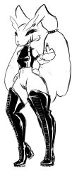 black_and_white boots celera_prime dominatrix female female_only femdom flipping_off furry heel_boots heeled_boots lace-up_boots laced_boots lopunny nintendo pokemon pokemon_(species) thigh_boots thighhigh_boots