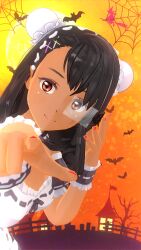 1girls 3d black_hair boo-chan breasts brown_eyes clothed clothing costume female female_focus female_only halloween hayase_nagatoro hi_res highres long_hair looking_at_viewer maid maid_uniform please_don't_bully_me,_nagatoro pointing revealing_clothes simple_background small_breasts smile solo tan tan-skinned_female tan_body tan_skin tanned tanned_female