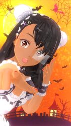 1girls 3d black_hair boo-chan breasts brown_eyes clothed clothing costume female female_focus female_only halloween hayase_nagatoro hi_res highres long_hair looking_at_viewer maid maid_uniform open_mouth please_don't_bully_me,_nagatoro pointing revealing_clothes simple_background small_breasts solo tan tan-skinned_female tan_body tan_skin tanned tanned_female