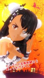 1girls 3d black_hair boo-chan breasts brown_eyes clothed clothing costume female female_focus female_only halloween hayase_nagatoro hi_res highres japanese_text long_hair looking_at_viewer maid maid_uniform please_don't_bully_me,_nagatoro pointing revealing_clothes simple_background small_breasts smile solo tan tan-skinned_female tan_body tan_skin tanned tanned_female text translation_request