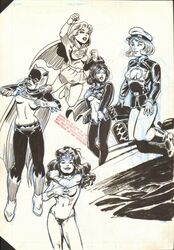 batgirl batman_(series) dc_comics monochrome supergirl superman_(series) will_meugniot wonder_woman wonder_woman_(series)