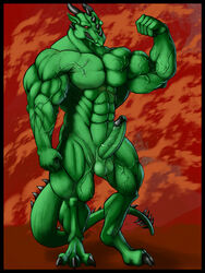 1boy 2014 abs alexwolf anthro balls barefoot claws dragon erection fist flexing full-length_portrait full_length green_dragon happy hi_res long_ears looking_at_viewer male male_only manly muscles navel nude pecs penis pointy_ears portrait scalie sharp_claws sharp_teeth smile solo spikes standing teeth toe_claws varanis_blackclaw vein veiny_penis