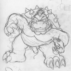 bowser claws front_view looking_at_viewer male male_only mario_(series) monochrome nintendo penis precum sdawg solo standing tagme