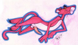 anthro male male_only nude panther penis pink_fur pink_panther pink_panther_(series) side_view solo tagme toony white_background