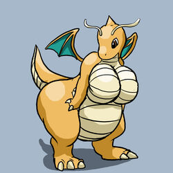 anthro breasts colored dragonite female female_only generation_1_pokemon grey_background nintendo non_mammalian_breasts nude oniontrain orange_skin pokémon_(species) pokemon pokemon_(species) pokemon_rgby scalie simple_background solo tail toony wings