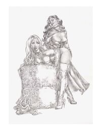 2009 black_queen emma_frost female gene_espy jean_grey marvel monochrome multiple_girls white_queen x-men yuri