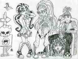 1boy 3girls cleo_de_nile deuce_gorgon draculaura futa_with_male futanari futanari_vampire ghoulia_yelps goth high_heel_boots high_heels intersex monster_high rlg