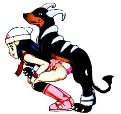 1girls animated canine canine_penis clothed_female dawn_(pokemon) female from_behind from_behind_position houndoom human interspecies lowres male male_feral/female_human male_pokemon/female_human pokemon pokephilia straight zoophilia