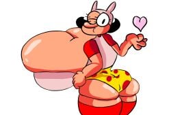 anthro bunny_mask delivery_employee heart huge_ass huge_breasts kissing noisette_(pizza_tower) pizza_tower red_stockings wink