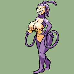 00s 2008 ambipom anthro breast_grab breasts colored female female_only fur furry nintendo nude oniontrain pokemon pokemon_(species) pokemon_dppt purple_fur solo standing tagme tail_hand