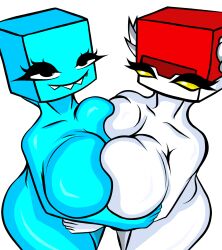 2girls big_ass big_breasts breasts cube_3_(geometry_dash) cyan_body female female_only geometry_dash hielera_(hielerajones) ice_dolos monster_girl multiple_girls tagme underzero video_games white_body