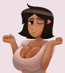 big_breasts black_hair dark-skinned_female female female_only keramagath large_breasts leah_stein-torres milf one_eye_closed simple_background solo solo_female the_ghost_and_molly_mcgee tongue_out upper_body