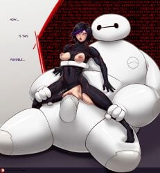 1girls areolae baymax big_hero_6 big_penis black_hair blush bodysuit bot_talk breasts dialogue disney english_text female gogo_tomago human_penetrated leg_grab liuskin marvel medium_hair nipples penetration penis purple_highlights pussy restrained_legs robot robot_on_human robot_penis sex_machine speech_bubble torn_bodysuit vaginal_penetration very_high_resolution