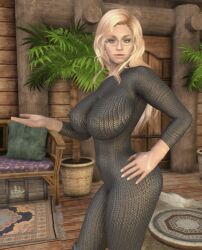 armor big_ass big_breasts bikini_armor blonde_hair blue_eyes bodysuit dommy_mommy elf_orc_lunaire glasses huge_ass huge_breasts large_ass large_breasts rebecca_(original_character) seductive skyrim tagme the_elder_scrolls tight_clothing