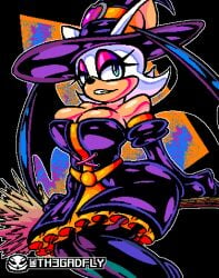 breasts broom broom_riding cleavage female female_focus female_only pinup rouge_the_bat sega sonic_(series) th3gadfly witch witch_hat