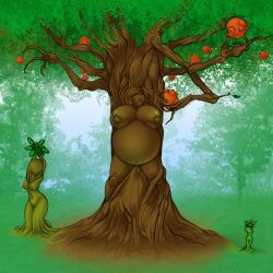 female fruit hazel_(madamsquiggles) inanimate_transformation pregnant tagme transformation tree tree_transformation