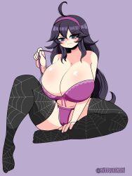 aunt big_breasts bra cleavage hex_maniac hextraspectra huge_breasts large_breasts missqueenshi panties pokemon purple_hair thick_thighs thigh_highs thighhighs