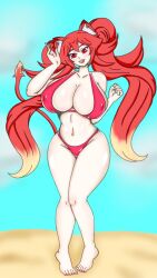 1girls animal_ears ass beach beach_background big_breasts bikini breasts chilean day feet female_only hot_pink_hair inner_sideboob latam_virtual_youtuber lion_tail long_hair looking_at_viewer lunaria_ayaren nipple_bulge pose smiling_at_viewer thick_thighs tummy twintails two_tone_hair virtual_youtuber vtuber vtuberfanart wilharcore youtube_hispanic