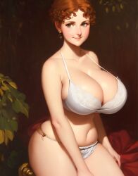 1girls ai_generated big_breasts breasts chromedsets classical female female_only ginger large_breasts lingerie smile solo stable_diffusion underwear victorian