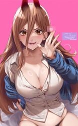 1girls amasora_taichi big_breasts breasts chainsaw_man demon demon_girl eye_contact female female_only horns light-skinned_female light_skin long_hair looking_at_viewer orange_eyes power_(chainsaw_man) solo thong unusual_pupils voluptuous